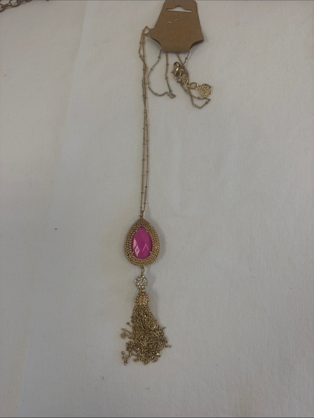 Lilly Pulitzer Gold-Tone Necklace with Bright Pink Teardrop and Tassel